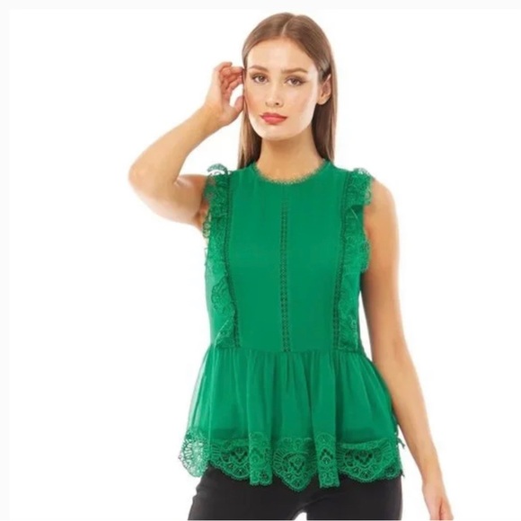 New Ted Baker Mixed Lace peplum SLVLS top💚I believe is a Small, see chart. - Picture 3 of 16